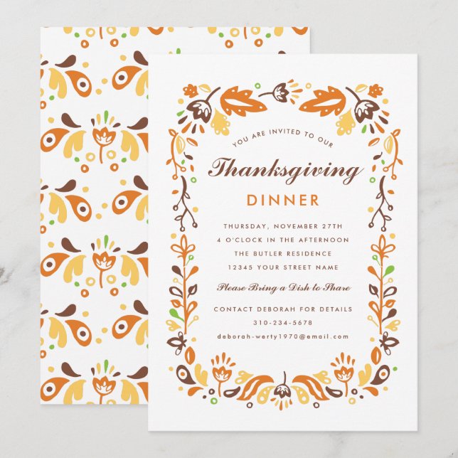 Invitación Cena de Acción de Gracias de Foliage de Otoño (Anverso / Reverso)