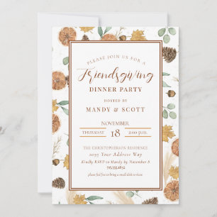 Invitación Cena de Acción de Gracias de Friendsgiving de Otoñ