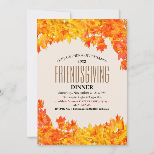 Invitación Cena de Acción de Gracias de Friendsgiving Otoño  (Anverso)