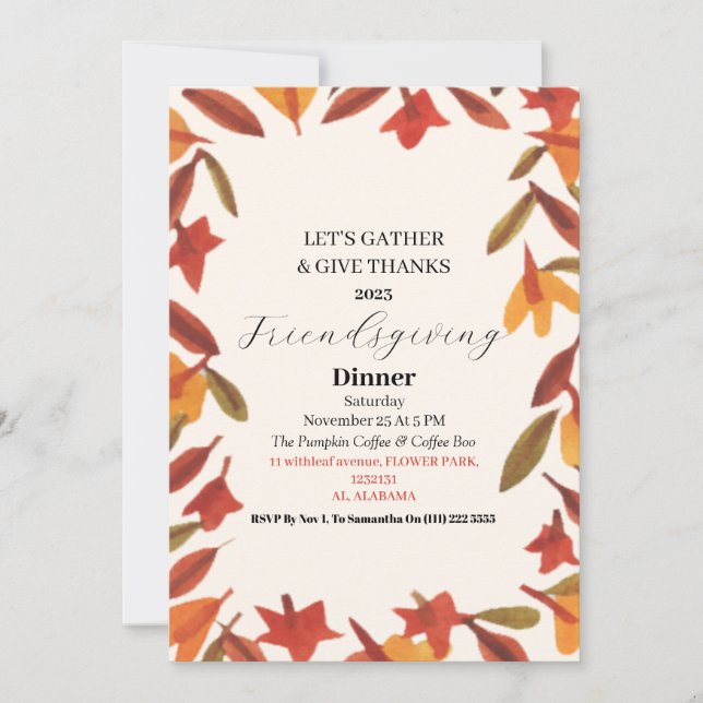 Invitación Cena de Acción de Gracias de Friendsgiving Otoño  (Anverso)