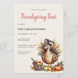 Invitación Cena de Acción de Gracias de Friendsgiving Pavo Pe