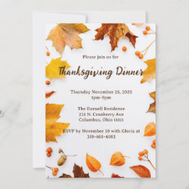 Invitación Cena de Acción de Gracias de Hoja de Otoño