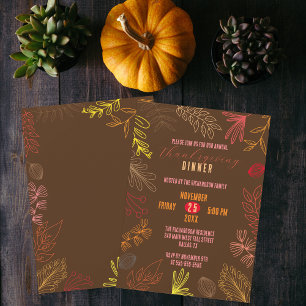 Invitación Cena de Acción de Gracias de hojas de otoño dibuja