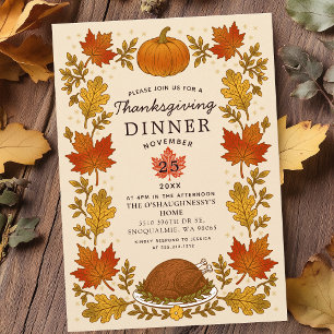 Invitación Cena de Acción de Gracias de Hojas de Otoño Rústic
