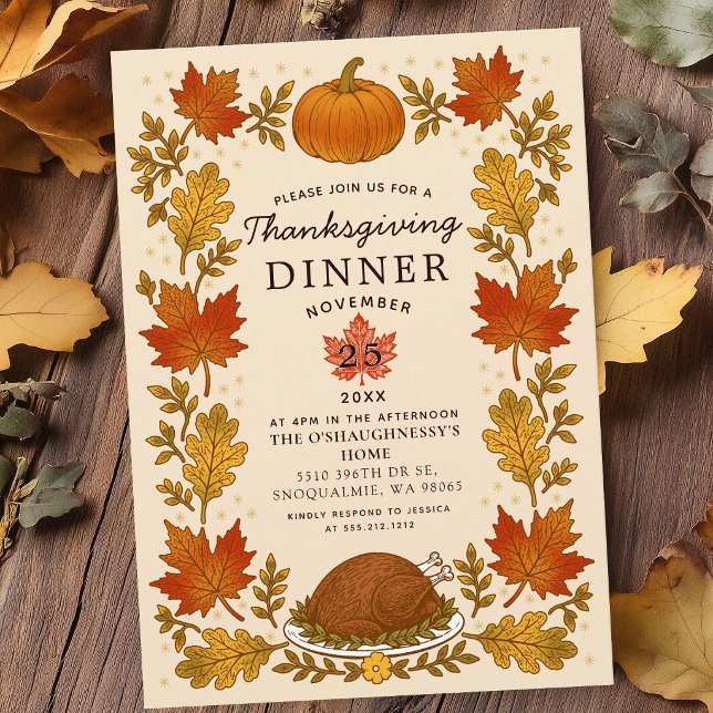 Invitación Cena de Acción de Gracias de Hojas de Otoño Rústic (Subido por el creador)