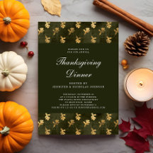 Cena de Acción de Gracias de hojas de otoño verdes