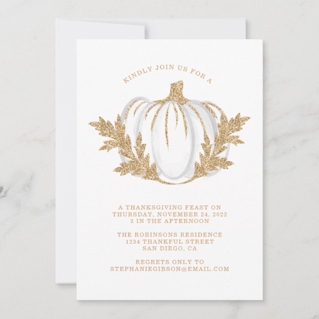 Invitación Cena de Acción de Gracias de la Calabaza de Foliag (Anverso)