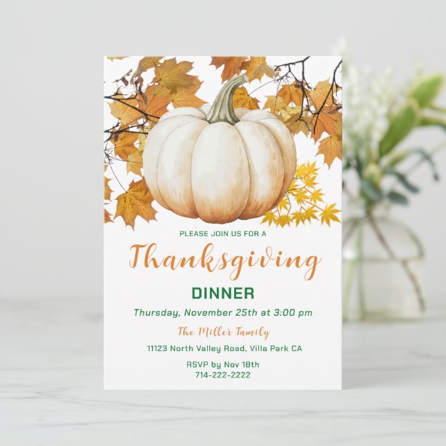 Invitación Cena de Acción de Gracias de la Calabaza de Otoño (Anverso de pie)