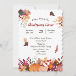 Invitación Cena de Acción de Gracias de la Calabaza de Otoño