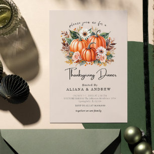 Invitación Cena de Acción de Gracias de la Calabaza Floral de