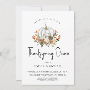 Invitación Cena de Acción de Gracias de la Calabaza Floral de