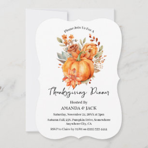 Invitación Cena de Acción de Gracias de la Calabaza Floral de