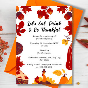 Invitación Cena de Acción de Gracias de la Cosecha de Otoño