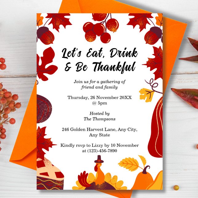 Invitación Cena de Acción de Gracias de la Cosecha de Otoño (Autumn Harvest Thanksgiving Dinner Invitation)