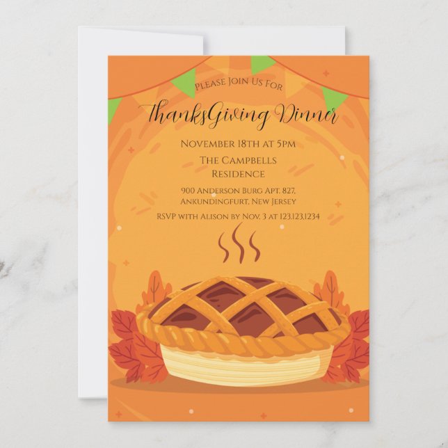 Invitación Cena de Acción de Gracias de la torta de calabaza  (Anverso)
