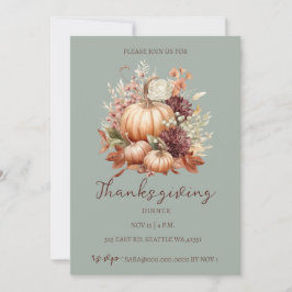 Invitación Cena de Acción de Gracias de las calabazas florale