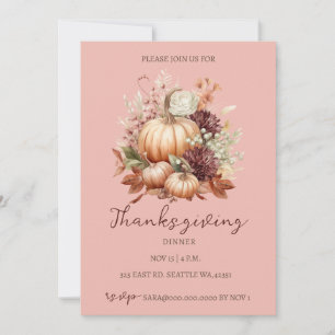 Invitación Cena de Acción de Gracias de las calabazas florale