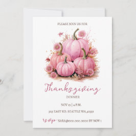 Invitación Cena de Acción de Gracias de las calabazas rosadas