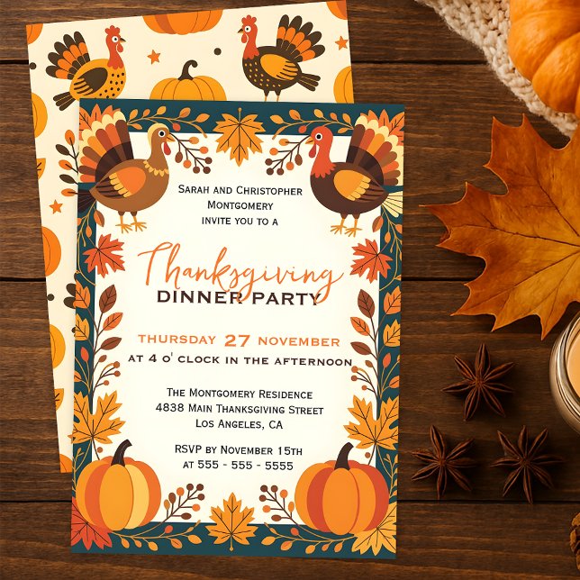 Invitación Cena de Acción de Gracias de las hojas de otoño y  (Subido por el creador)