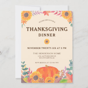 Invitación Cena de Acción de Gracias de los Sunflowers de Cal