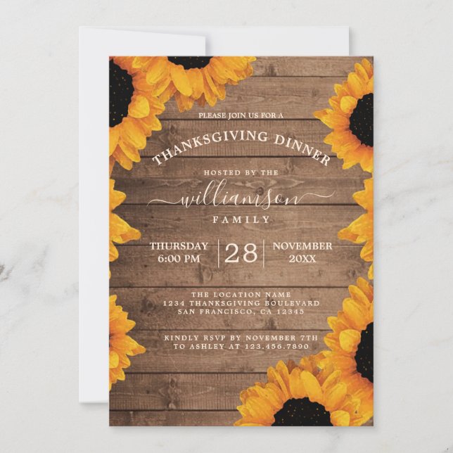 Invitación Cena de Acción de Gracias de Madera Rústica de Gir (Anverso)
