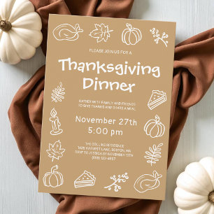 Invitación Cena de Acción de Gracias de Mano de Brown