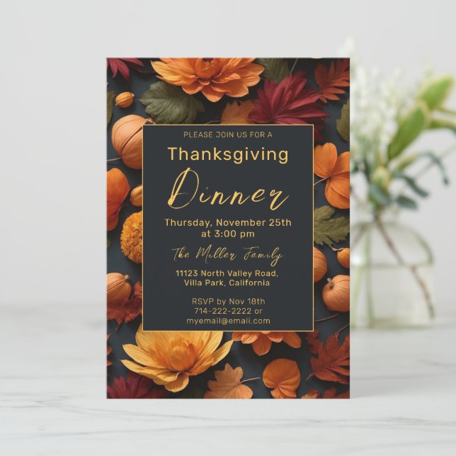 Invitación Cena de Acción de Gracias de Otoño (Anverso de pie)
