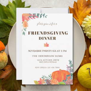 Invitación Cena de Acción de Gracias de Otoño con Calabaza y