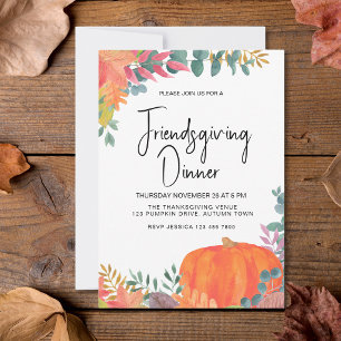 Invitación Cena de Acción de Gracias de Otoño con Calabaza y 