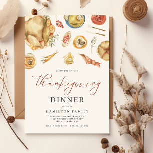 Invitación Cena de Acción de Gracias de otoño con pavo pintad