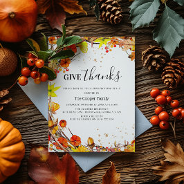 Invitación Cena de Acción de Gracias de otoño 'Dar Gracias'