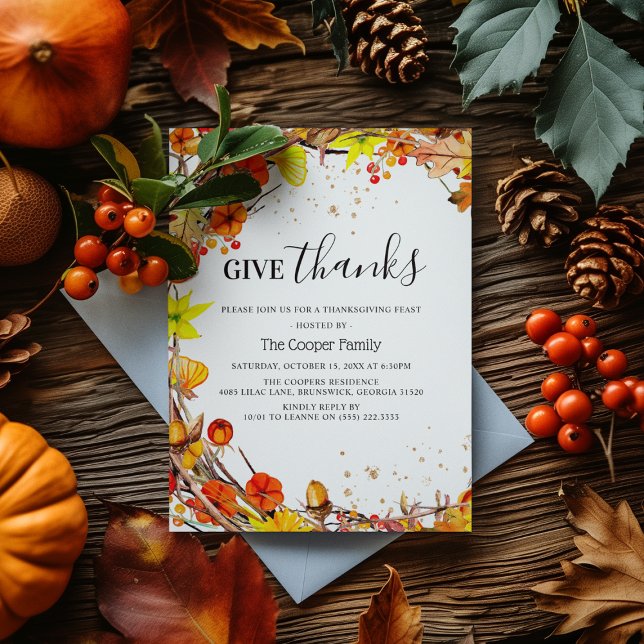 Invitación Cena de Acción de Gracias de otoño 'Dar Gracias' (Subido por el creador)