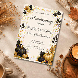 Invitación Cena de Acción de Gracias de otoño elegante editab