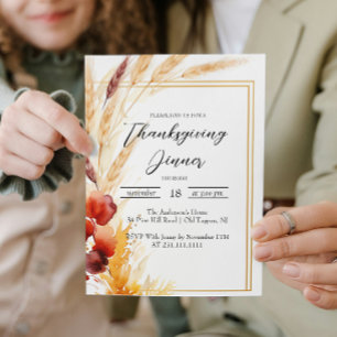 Invitación Cena de Acción de Gracias de otoño en Pampas