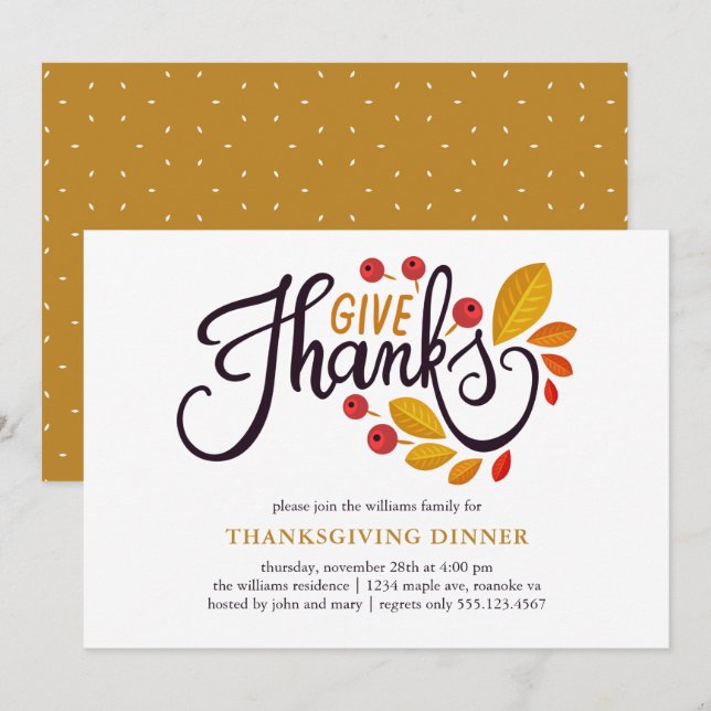 Invitación Cena De Acción De Gracias De Otoño Y Berries (Anverso / Reverso)