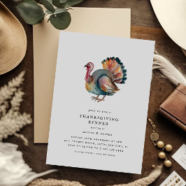 Invitación Cena de Acción de Gracias de pavo con acuarela min
