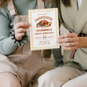 Invitación Cena de Acción de Gracias de Pavo Rústico Gingham 