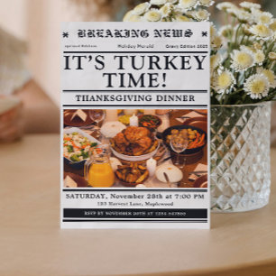 Invitación Cena de Acción de Gracias de periódico Otoño