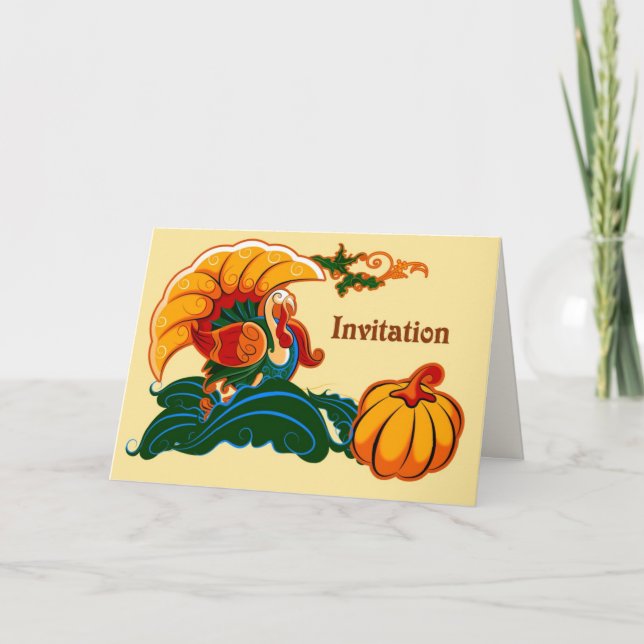 Invitación Cena de Acción de Gracias de Turquía y Calabaza (Anverso)
