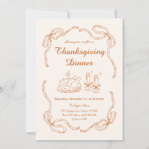 Invitación Cena de Acción de Gracias Dibujada a Mano Doodle