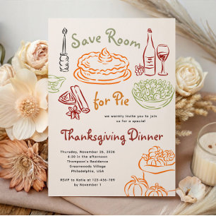 Invitación Cena de Acción de Gracias dibujada a mano Reserva