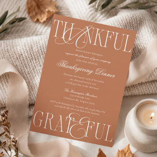 Invitación Cena de Acción de Gracias elegante agradecida agra