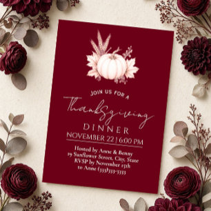 Invitación Cena de Acción de Gracias Elegante Calabaza Burgun