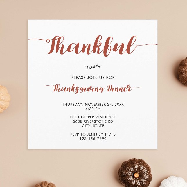 Invitación Cena de Acción de Gracias Elegante Guión Simple (Subido por el creador)