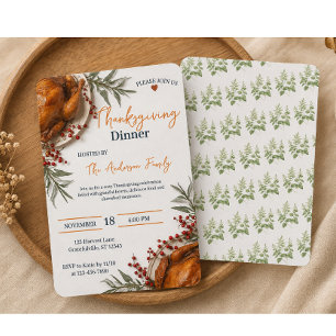 Invitación Cena de Acción de Gracias Elegante Hojas de Otoño