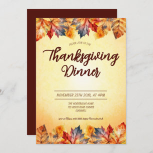 Invitación Cena de Acción de Gracias en otoño
