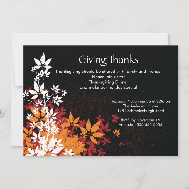 Invitación Cena de Acción de Gracias en otoño (Anverso)