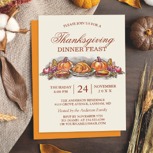 Invitación Cena de Acción de Gracias Festín con calabaza en T