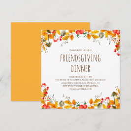 Invitación Cena de Acción de Gracias. Fiesta de amistad. Otoñ