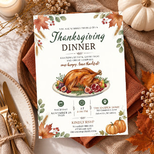 Invitación Cena de Acción de Gracias Fiesta de Friendsgiving 